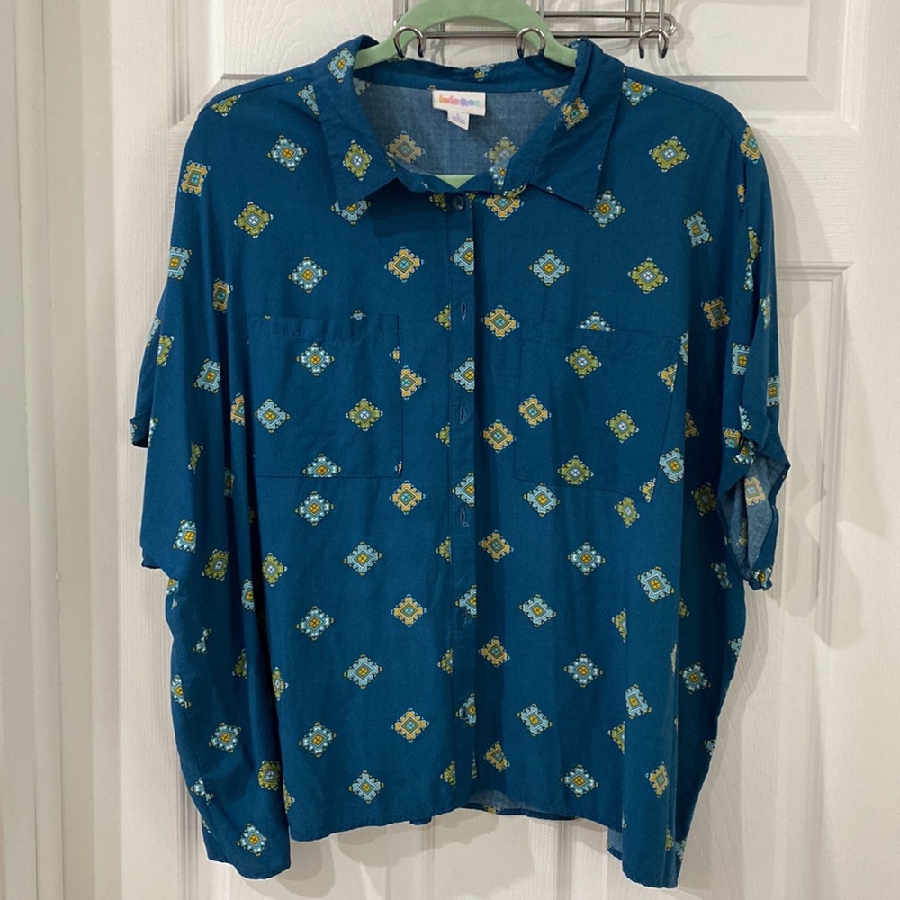 LuLaRoe Blue Boho Button Down Tee